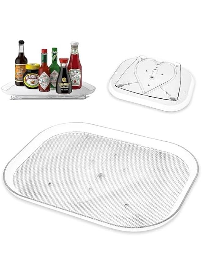 HOOKOR Lazy Susan Turntable Organizer for Fridge, Refrigerator, Rectangle Lazy Susan Spice Rack for Cabinet, Pantry, Countertop, Vanity, Fridge Organization and Storage, Clear - Image 1