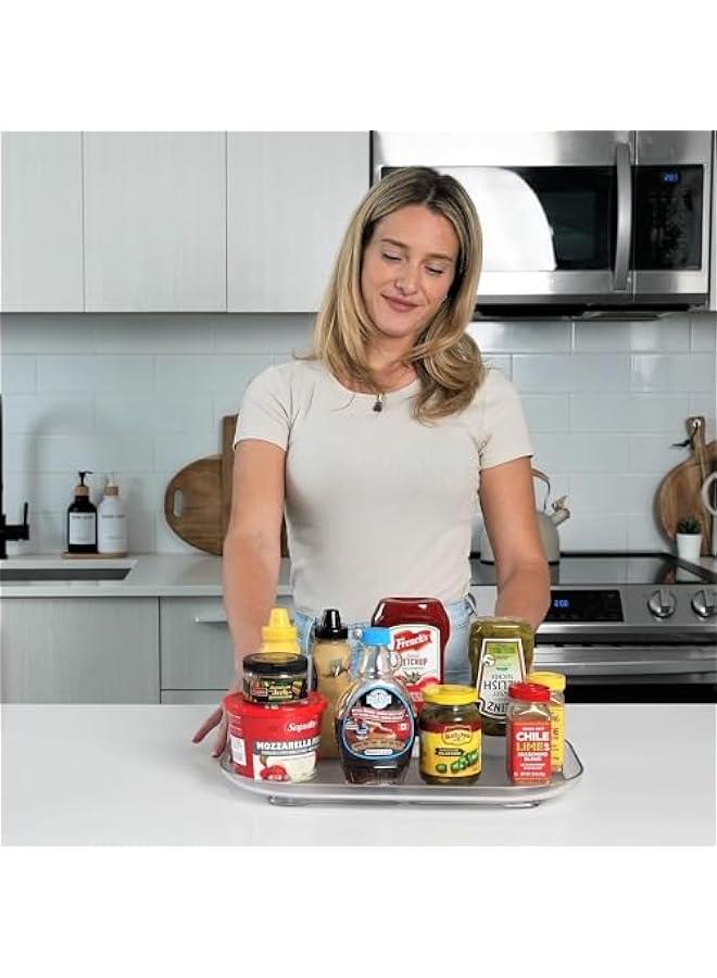 HOOKOR Lazy Susan Turntable Organizer for Fridge, Refrigerator, Rectangle Lazy Susan Spice Rack for Cabinet, Pantry, Countertop, Vanity, Fridge Organization and Storage, Clear - Image 2