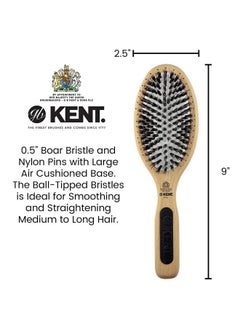 KENT Pf01 Large Cushion Detangler Brush Boar Bristle And Nonscratch Nylon Mix Hairbrush For Straightening Smoothing. Oval Wood Paddle Detangling Hair Brush For Medium To Long Hair Made In England  - Image 3