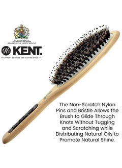 KENT Pf01 Large Cushion Detangler Brush Boar Bristle And Nonscratch Nylon Mix Hairbrush For Straightening Smoothing. Oval Wood Paddle Detangling Hair Brush For Medium To Long Hair Made In England  - Image 4