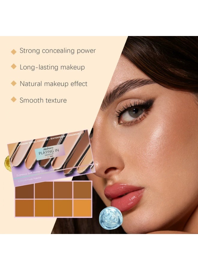 zephoco 8-Shade Gradient Matte Cream Concealer Palette - Medium to Full Coverage, Waterproof & Longwear, Smooth Texture for Natural Makeup, Ideal for All Skin Tones, 11g - Image 2
