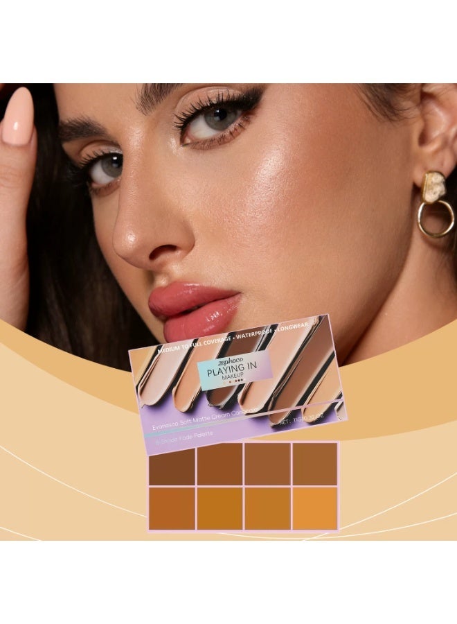 zephoco 8-Shade Gradient Matte Cream Concealer Palette - Medium to Full Coverage, Waterproof & Longwear, Smooth Texture for Natural Makeup, Ideal for All Skin Tones, 11g - Image 1