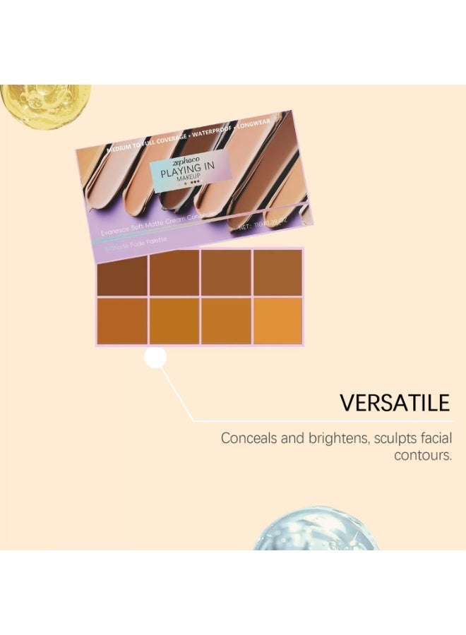zephoco 8-Shade Gradient Matte Cream Concealer Palette - Medium to Full Coverage, Waterproof & Longwear, Smooth Texture for Natural Makeup, Ideal for All Skin Tones, 11g - Image 4