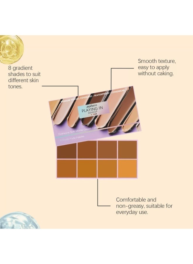 zephoco 8-Shade Gradient Matte Cream Concealer Palette - Medium to Full Coverage, Waterproof & Longwear, Smooth Texture for Natural Makeup, Ideal for All Skin Tones, 11g - Image 3
