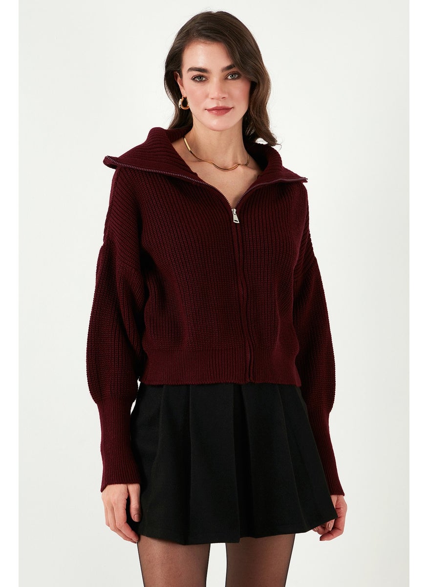 Lela Standard Fit Balloon Sleeve Zippered Selanik Knitted Cardigan Women's CARDIGAN 4615562  - Image 2