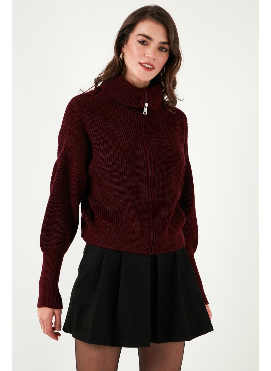 Lela Standard Fit Balloon Sleeve Zippered Selanik Knitted Cardigan Women's CARDIGAN 4615562  - Image 3