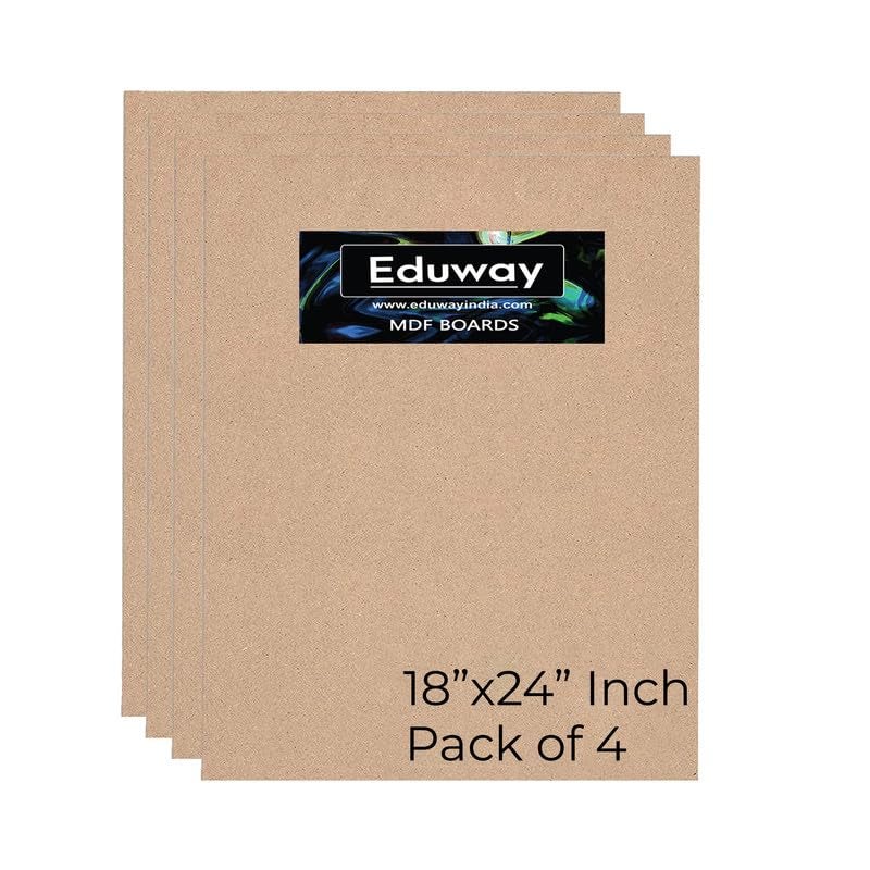 Eduway® A2 18x24 Inch MDF Board Wood Sheet for Mandala , Lippan, Resin Art & Craft, 4mm Thick, Pack of –4 - Premium Cardboard Material for Artists, Art and Craft Students - Hard Cutout in Small and Large Sizes (45x60 cms) - Image 1