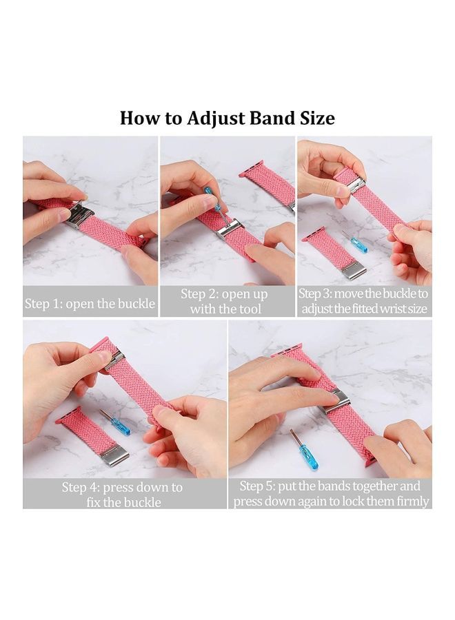NIBEMINENT Replacement Adjustable Braided Sport Apple Watch Band for 45/44/42mm Pink punch - Image 2