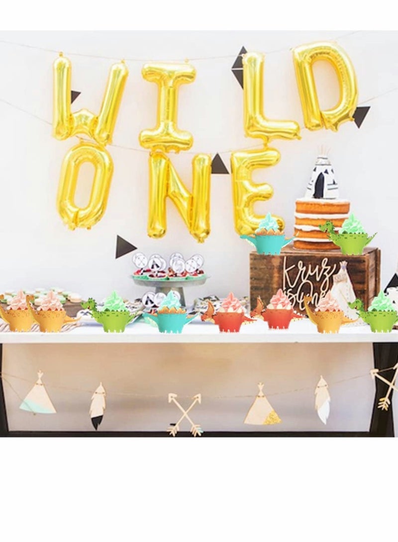 KASTWAVE 48 Pieces Dinosaur Cupcake Wrappers Toppers Safari Jungle Animal Theme Birthday Party Little Dino Cupcake Decorations for Boys Kids Dinosaur Themed Birthday Party Jurassic World Party Supplies - Image 2