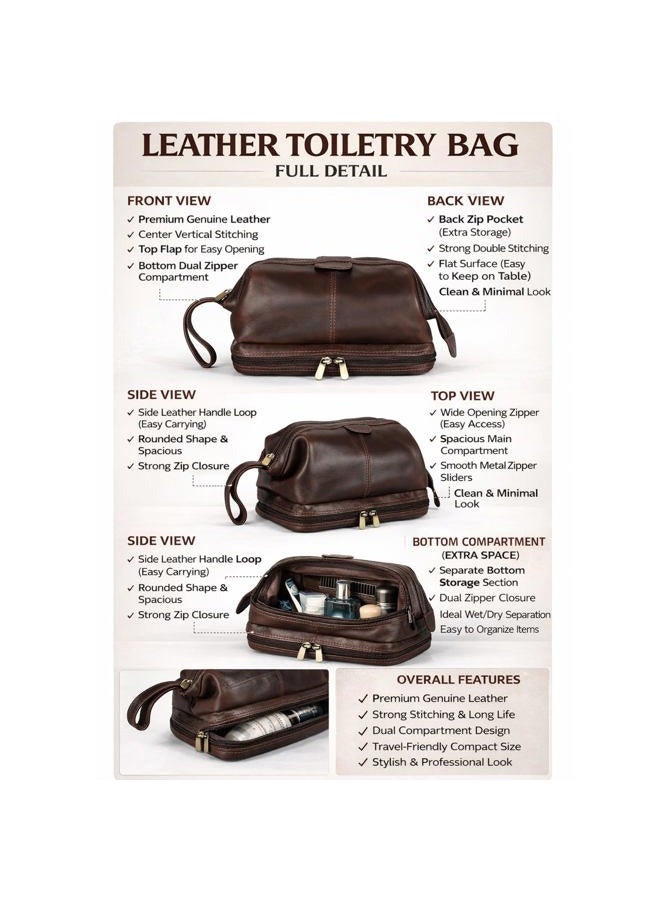 cuero Leather Unisex Toiletry Bag Travel Dopp Kit Grooming and Shaving Kit ~ for Men Women (brown) - Image 3