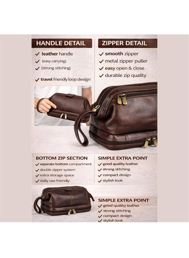 cuero Leather Unisex Toiletry Bag Travel Dopp Kit Grooming and Shaving Kit ~ for Men Women (brown) - Image 2