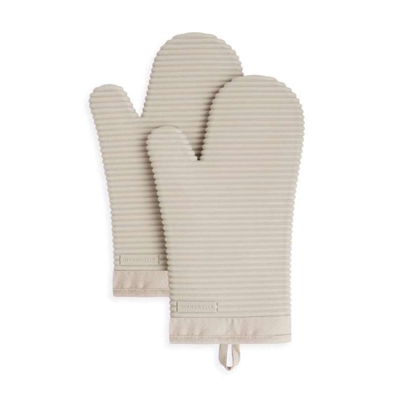 KITCHENAID Ribbed Soft Silicone Oven Mitt 2-Pack Set, 7.5"x13", Milkshake - Image 1