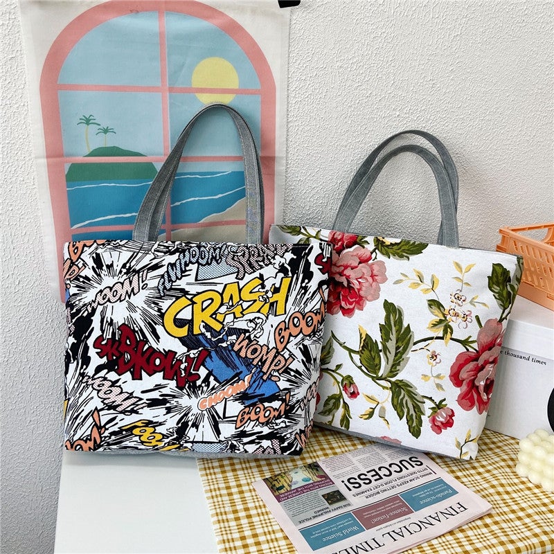 Canvas Tote Bag with Ethnic Print, Large Capacity Handbag for Women - Image 2