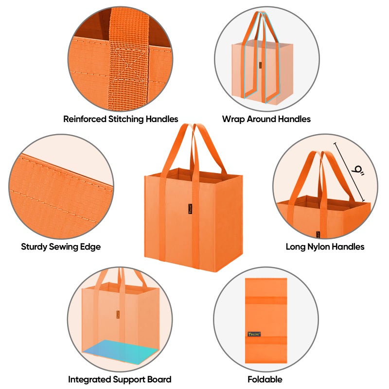 Baleine BALEINE 4 PK Grocery Bags Reusable Shopping Bags with Reinforced Bottom  Heavy Duty Foldable Tote BagsLight yellow  4 Pack  - Image 3
