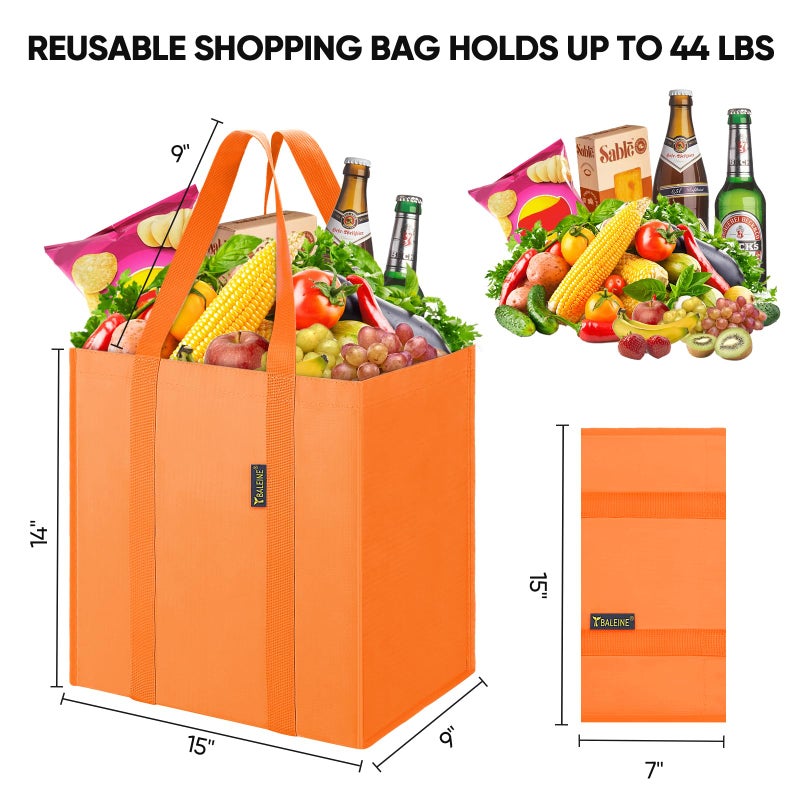 Baleine BALEINE 4 PK Grocery Bags Reusable Shopping Bags with Reinforced Bottom  Heavy Duty Foldable Tote BagsLight yellow  4 Pack  - Image 2