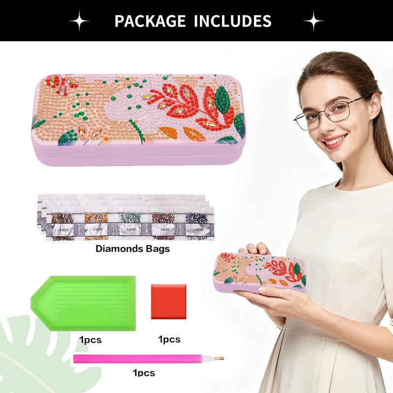 FlyingMage 5D Diamond Art Painting Kit for Adults Beginner, Small DIY Diamond Dots Gem Art Painting Mosaic Kits, Cute Hard Shell Sunglasses Eyeglasses Glasses Case for Women Teen, Boho Leaf - Image 3