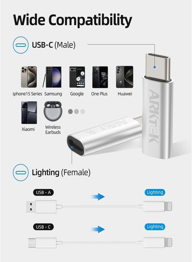 ARKTEK USB-C Male to Lightning Female Adapter Convert Lightning to USB Type C Cable for iPhone 17 16 Series AirPods 4 Pro 2 Galaxy S24 Series Google Pixel 9 - Charging Only (4 Pack) - Image 4