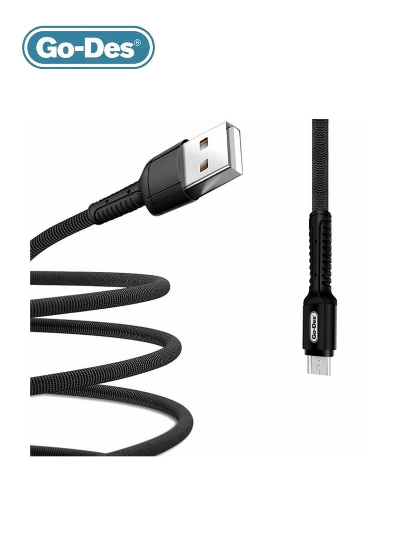 جو-ديز كابل بيانات Go-Des نايلون ميكرو USB فائق السرعة 1 متر GD-UC509M - أسود - Image 2