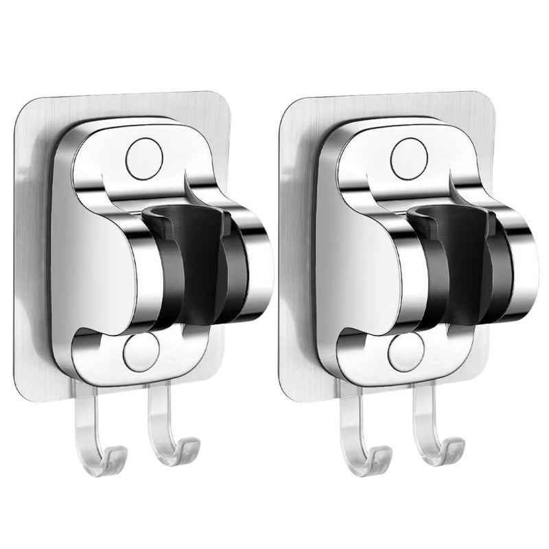 HASTHIP Shower Head Holder Strong Adhesive Shower Head Wall Mounting Bracket Adjustable Shower Wand Holder with 2 Hanger Hooks No Drill Need - Image 1