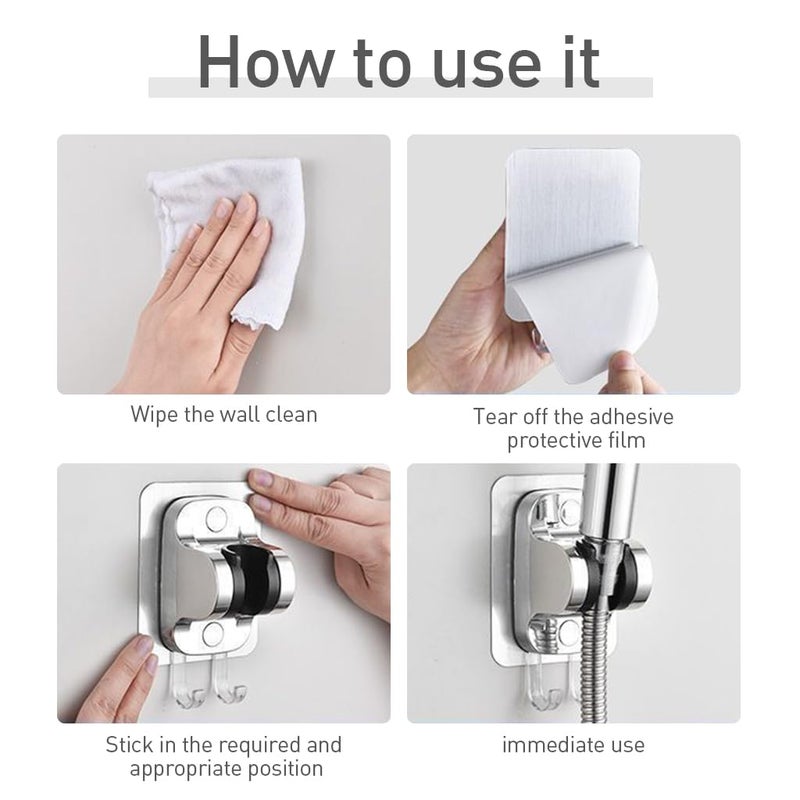 HASTHIP Shower Head Holder Strong Adhesive Shower Head Wall Mounting Bracket Adjustable Shower Wand Holder with 2 Hanger Hooks No Drill Need - Image 5