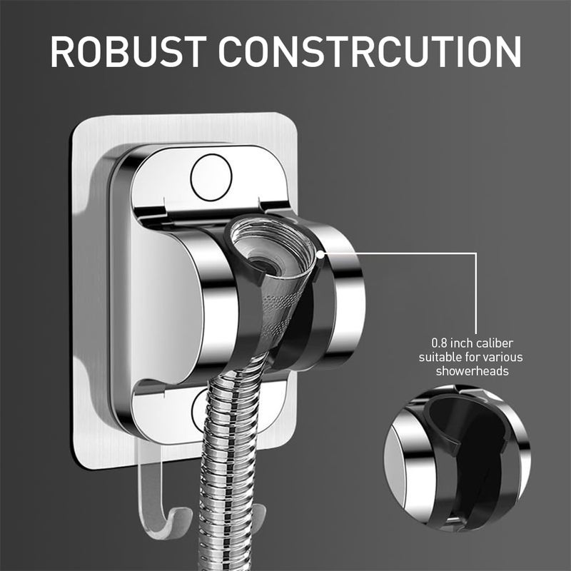 HASTHIP Shower Head Holder Strong Adhesive Shower Head Wall Mounting Bracket Adjustable Shower Wand Holder with 2 Hanger Hooks No Drill Need - Image 4