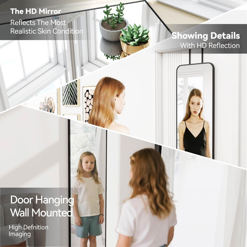 SCWF-GZ 47x14 Mirror Rectangle Full Body Length Door Hanging Wall Mounted Metal Aluminum Alloy Frame Dressing Make-up Mirrors for Entryway Bedroom Bathroom Living Room 47 14 inch Black - Image 4
