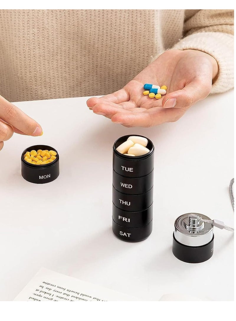SYOSI Metal Pill Organizer, Weekly Stackable Waterproof Travel Pill Box Travel Hiking 7 Day Pill Box Case Date Display, Large Compartment to Hold Pills Vitamins Capsules, Fish Oil, Supplements Black - Image 4