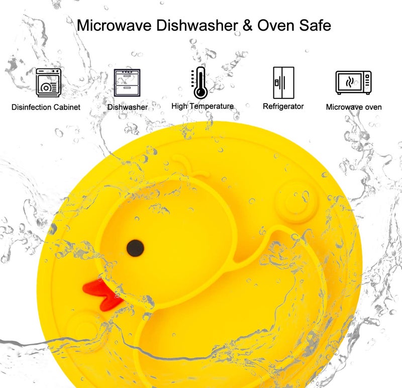 Linowos Silicone Divided Toddler Plates, Portable Non Slip Suction Plates for Children Babies and Kids BPA Free Baby Dinner Plate (Duck-Yellow) 1 - Image 5
