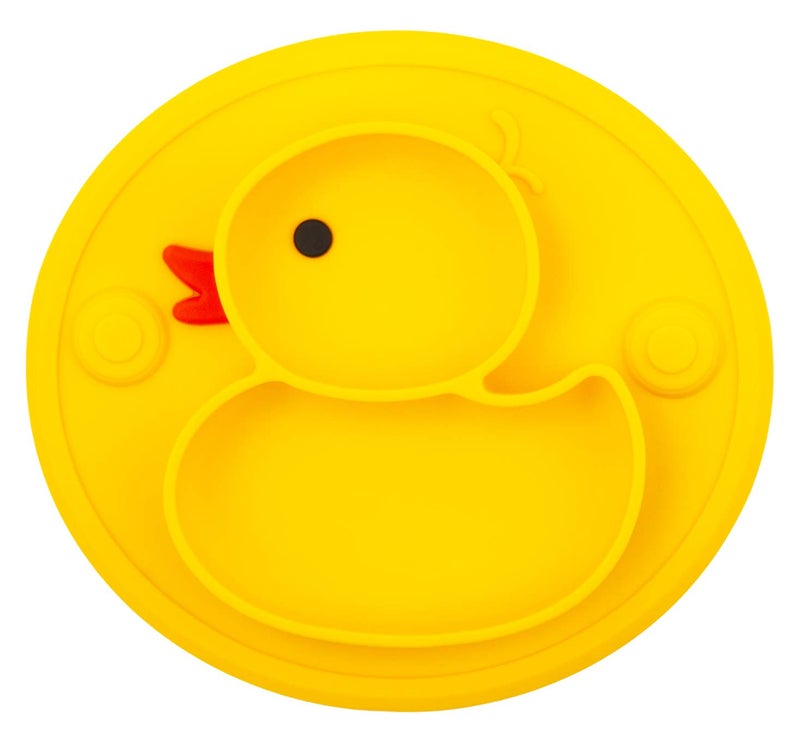 Linowos Silicone Divided Toddler Plates, Portable Non Slip Suction Plates for Children Babies and Kids BPA Free Baby Dinner Plate (Duck-Yellow) 1 - Image 1