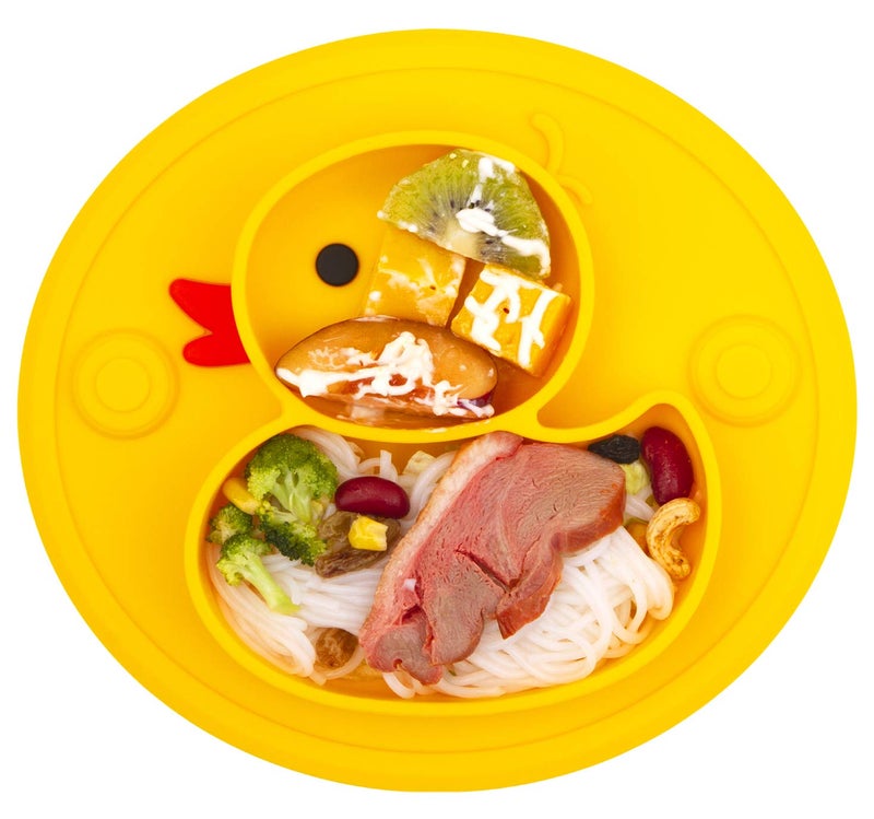 Linowos Silicone Divided Toddler Plates, Portable Non Slip Suction Plates for Children Babies and Kids BPA Free Baby Dinner Plate (Duck-Yellow) 1 - Image 2