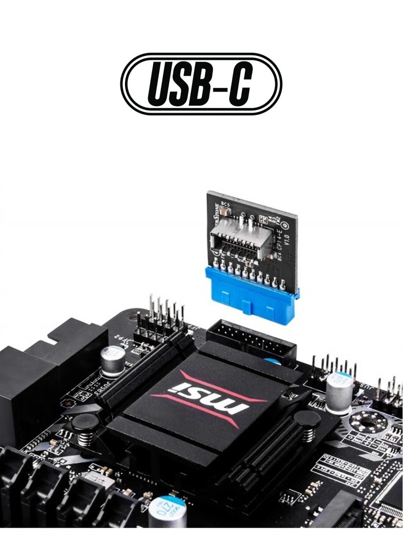 SilverStone Technology - Silverstone CP14-E, USB 3.0 Internal 19 Pin Header to USB 3.1/3.2 Type-C (20 Pin) Key A Adapter Card for USB Type-C Port, SST-CP14-E - Image 1