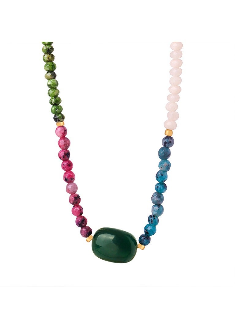 AROAQ Natural Stone Pendant Breaded Necklace, Adjustable Beautiful Multicolor Necklace, Aesthetic Colorful Agate Necklace For Women Multicolor - Image 1