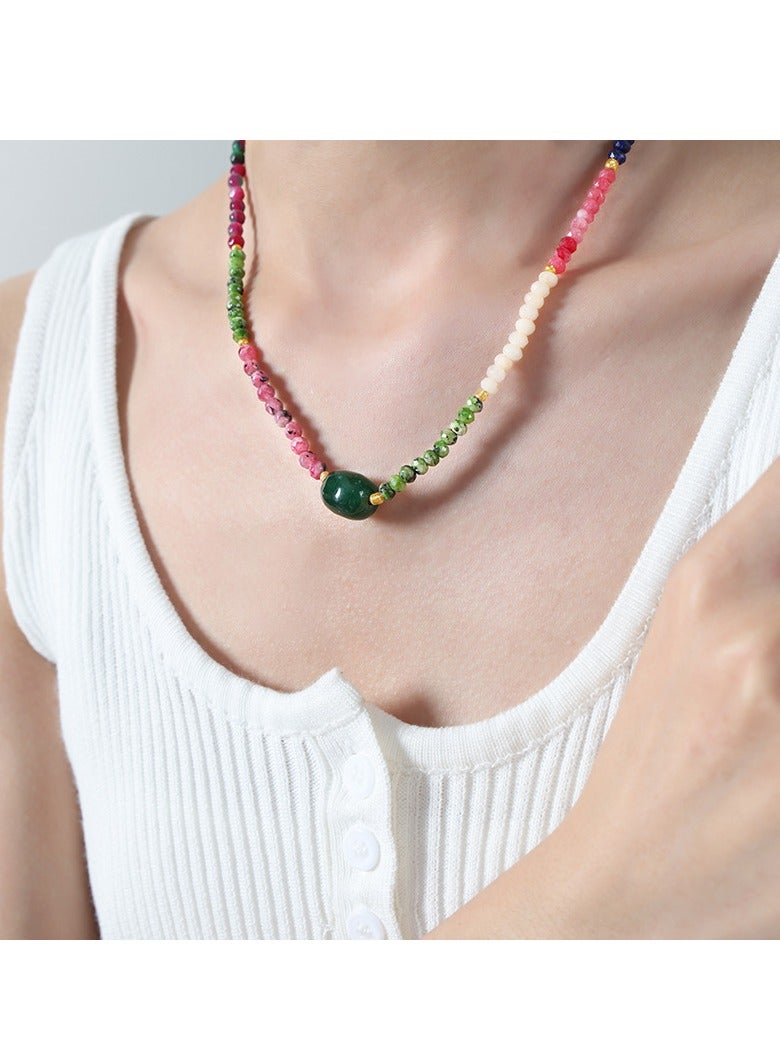 AROAQ Natural Stone Pendant Breaded Necklace, Adjustable Beautiful Multicolor Necklace, Aesthetic Colorful Agate Necklace For Women Multicolor - Image 2