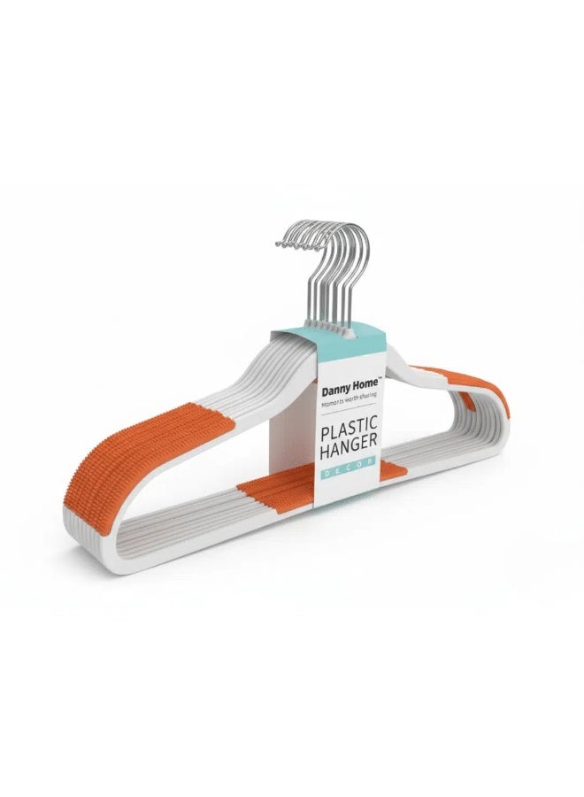 علاقات ملابس بلاستيكية من داني هوم، 45 سم – مجموعة من 10 علاقات ملابس برتقالية متينة مانعة للانزلاق مع خطاف معدني للقمصان والسترات والفساتين