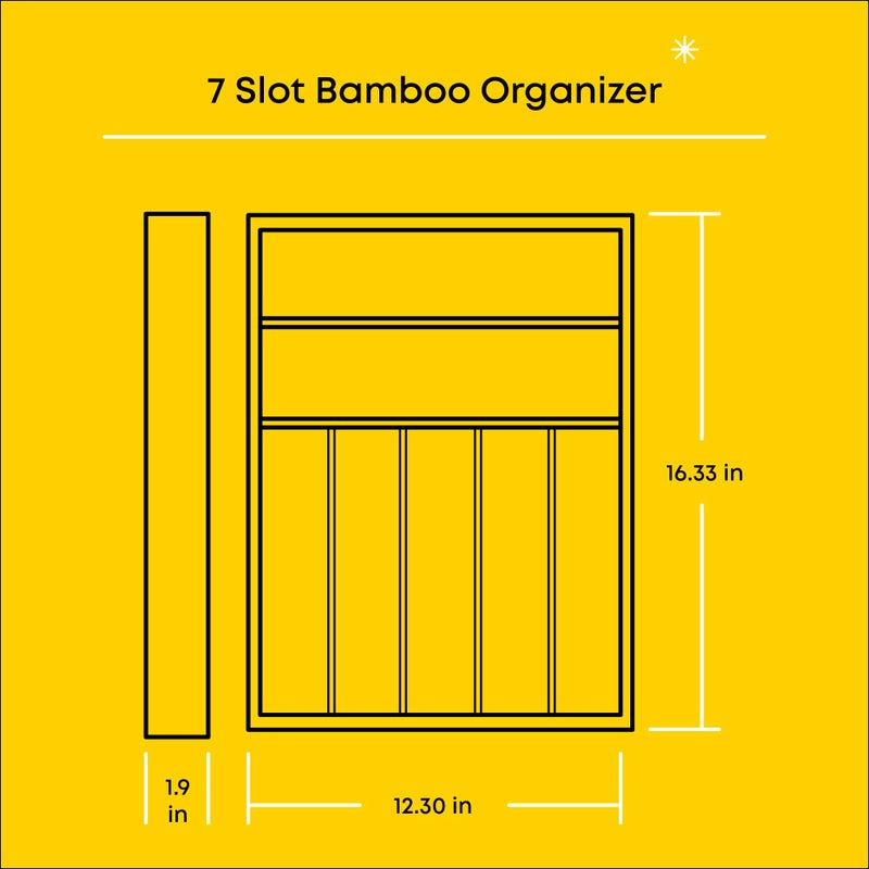 JoyJolt Bamboo Drawer Organizer, 7-Compartment Silverware Organizer, Cutlery and Utensil Organizer, Drawer Organizers for Garage, Kitchen, and Bathroom, Organizer Drawers for Kitchen Utensils - Image 2