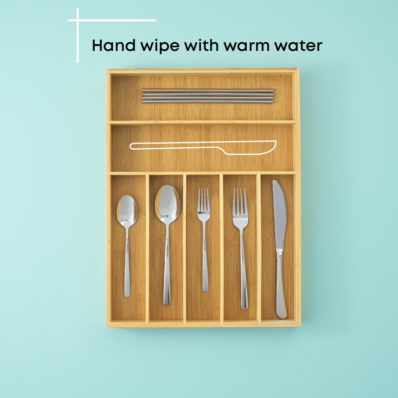 JoyJolt Bamboo Drawer Organizer, 7-Compartment Silverware Organizer, Cutlery and Utensil Organizer, Drawer Organizers for Garage, Kitchen, and Bathroom, Organizer Drawers for Kitchen Utensils - Image 4