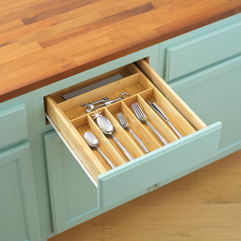 JoyJolt Bamboo Drawer Organizer, 7-Compartment Silverware Organizer, Cutlery and Utensil Organizer, Drawer Organizers for Garage, Kitchen, and Bathroom, Organizer Drawers for Kitchen Utensils - Image 5
