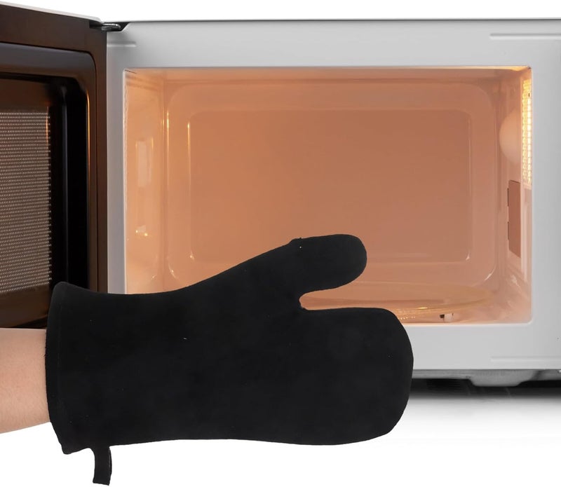 FUOYLOO BBQ Gloves Heat Resistant Leather Cooking Mittens Scald-Proof Oven Mitt for Grilling Barbecue Kitchen Use Black Two-Finger Design - Image 4