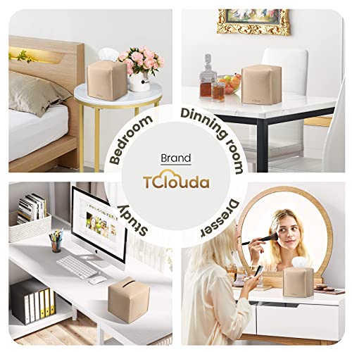 Tclouda Tissue Box Cover, Tclouda, Modern PU Leather Square Tissue Box Holder for Creative Decorative, Ideal for Bathrooms/Office/Car/Nightstand/Outdoor Tent/Dining Table, 5"X5"X5", Single Beige - Image 4