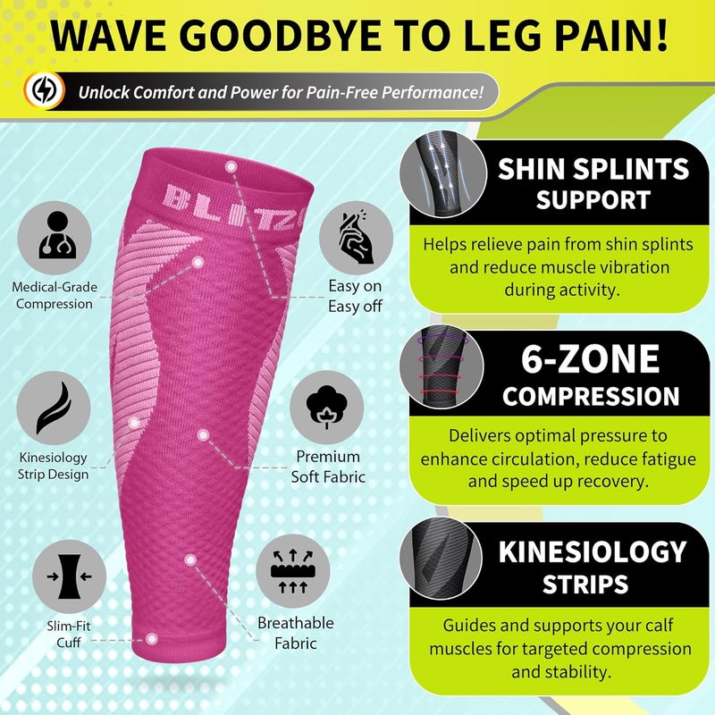 BLITZU Calf Compression Sleeve for Men & Women Footless Compression Socks Support Runners Leg Sleeve Shin Splints Pain Relief - Image 5