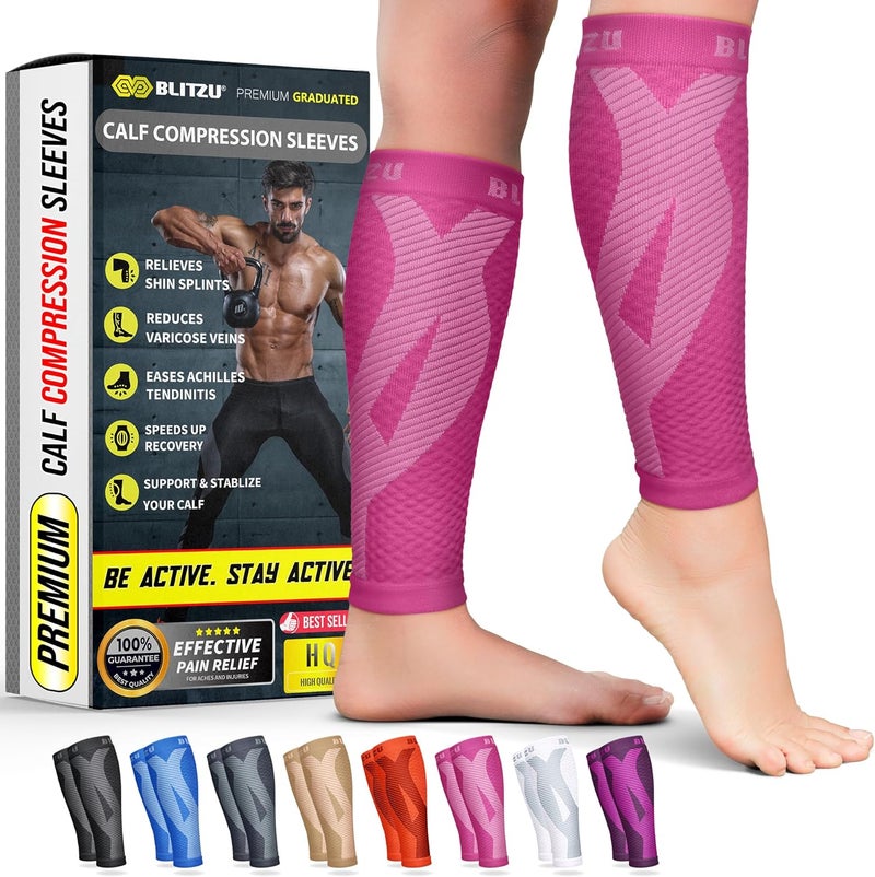 BLITZU Calf Compression Sleeve for Men & Women Footless Compression Socks Support Runners Leg Sleeve Shin Splints Pain Relief - Image 1