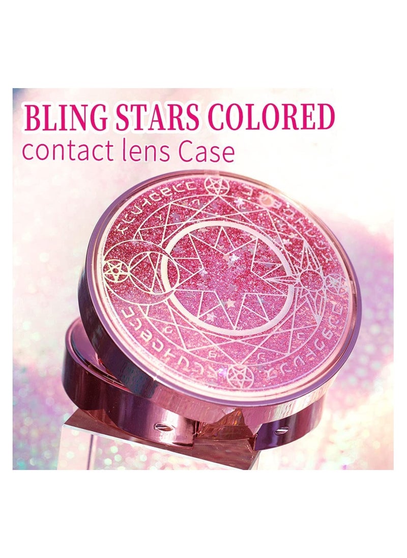 Generic Cute Pink Contact Lens Case with Mirror and Tools for Girls Bling Star Design Travel Holder  - Image 3