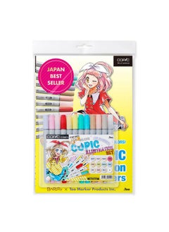 COPIC Ciao Illustration Book Bundle Set, Alcohol-Based Markers (12 Pcs) With An Instruction Book  - Image 1