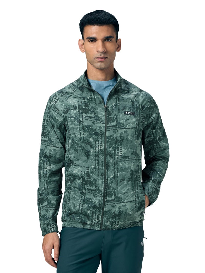 TECHNOSPORT Men's Slim Fit All Over Print Jacket for Sports, Gym & Regular Use - (MJPM92GPN005_Green Platoon_L) - Image 1