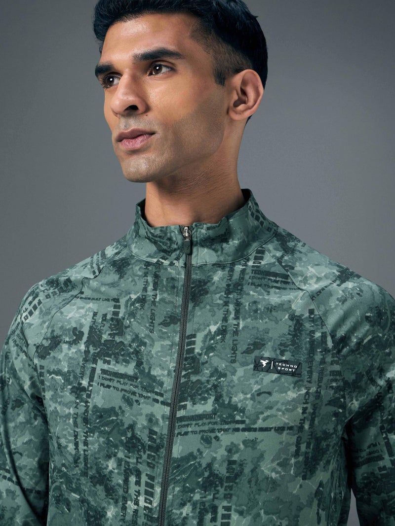 TECHNOSPORT Men's Slim Fit All Over Print Jacket for Sports, Gym & Regular Use - (MJPM92GPN005_Green Platoon_L) - Image 3