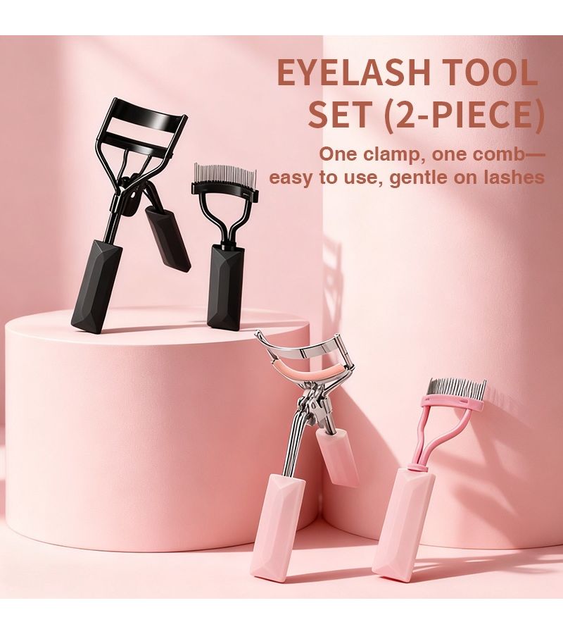 Pink Professional Eyelash Curler Set With Steel Comb For Long Lasting Curl - Image 2