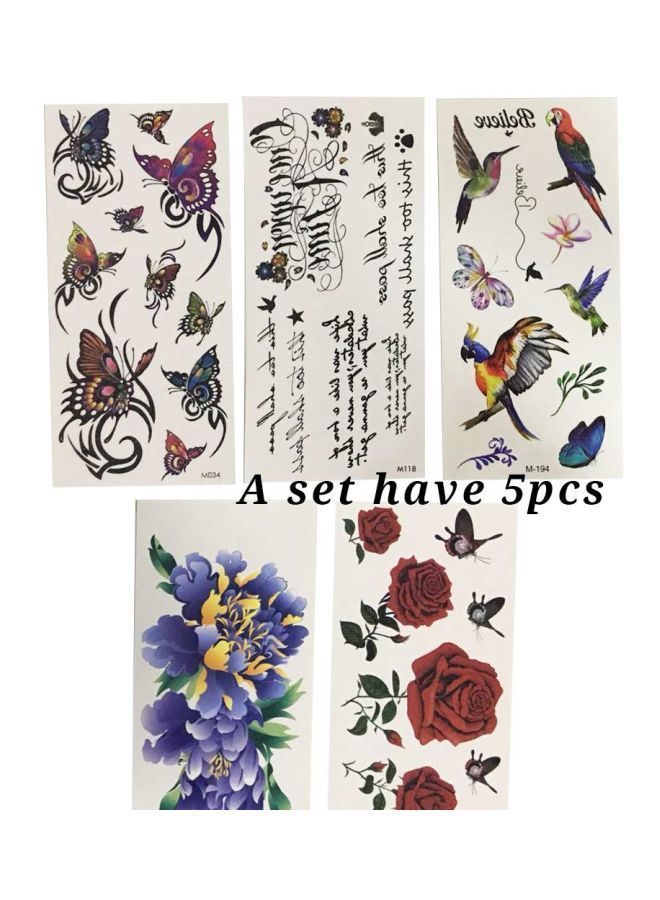 نيبمينينت مجموعة تاتو مؤقت بتصميم زهور وفراشات مكونة من 5 قطع بني/ أزرق/ أسود - Image 1