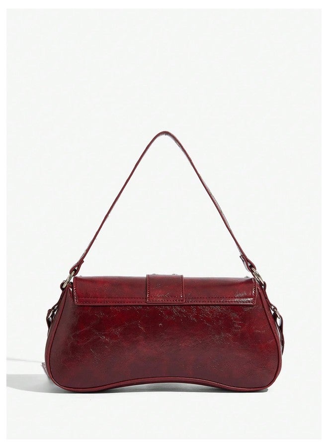 MakeMeChic Women's Shoulder Bags Y2K PU Leather Clutch Small Purse Hobo Bags Burgundy One-Size - Image 2