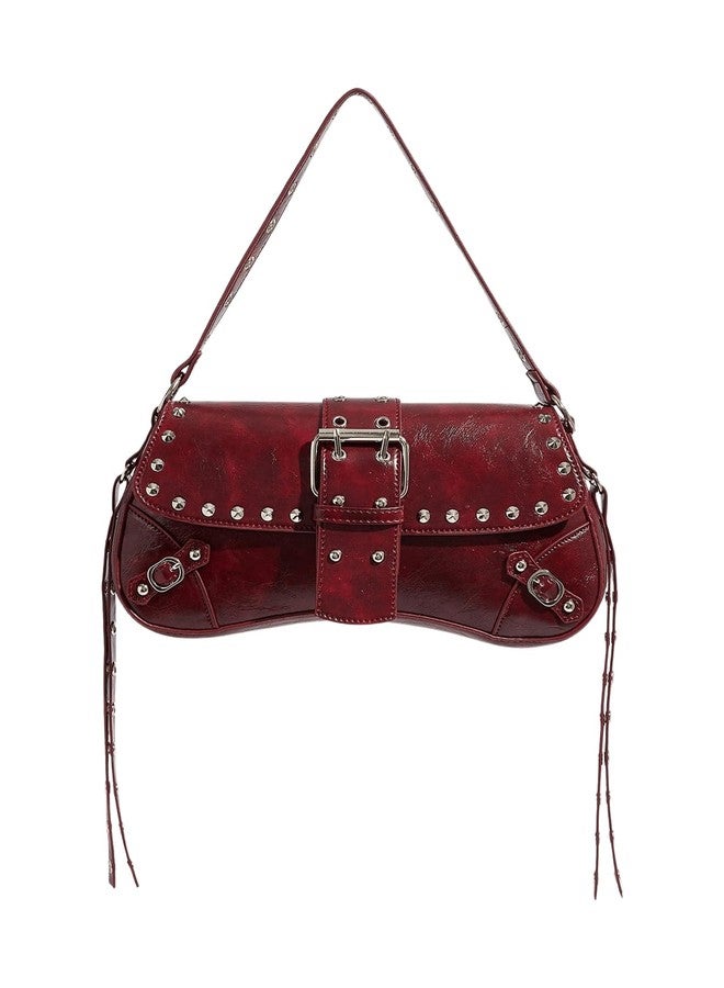 MakeMeChic Women's Shoulder Bags Y2K PU Leather Clutch Small Purse Hobo Bags Burgundy One-Size - Image 1