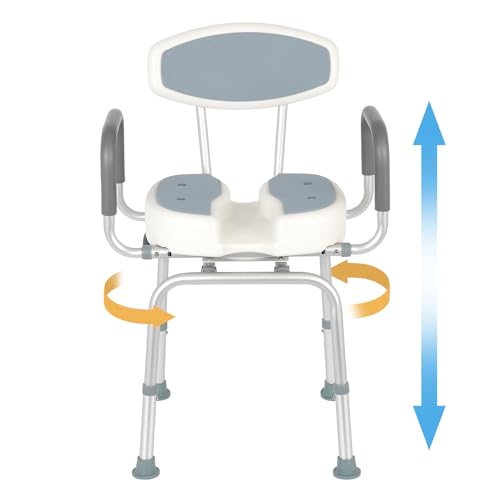 FAHKNS Senior Bathing Chair Swivel Shower Chair with Arms and Back, 400 lbs Heavy Duty U-Shape Seat for Inside Tub, Height Adjustable Safety Bath Seat for Elderly and Disabled - Image 1